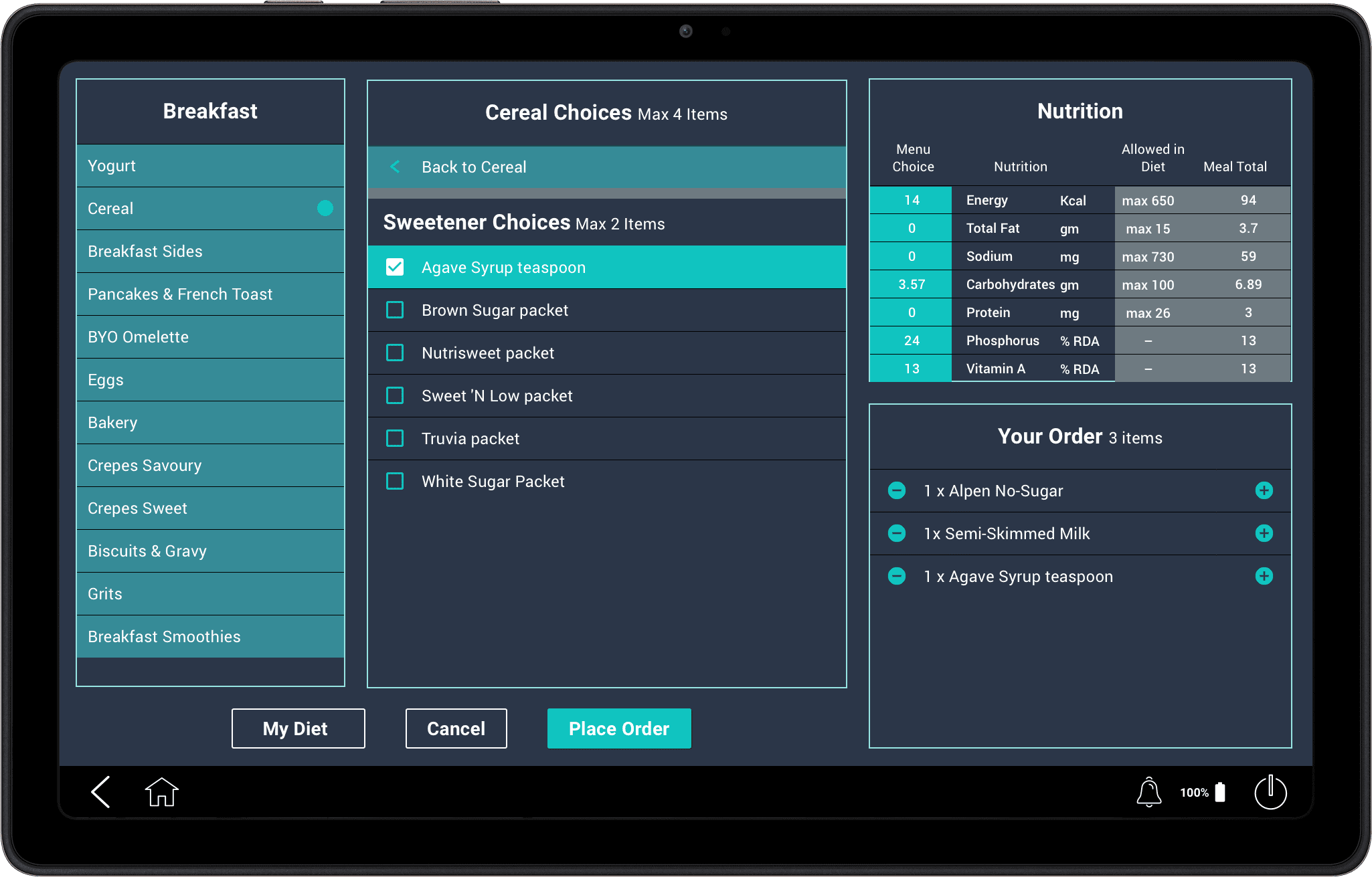 Self service meal ordering